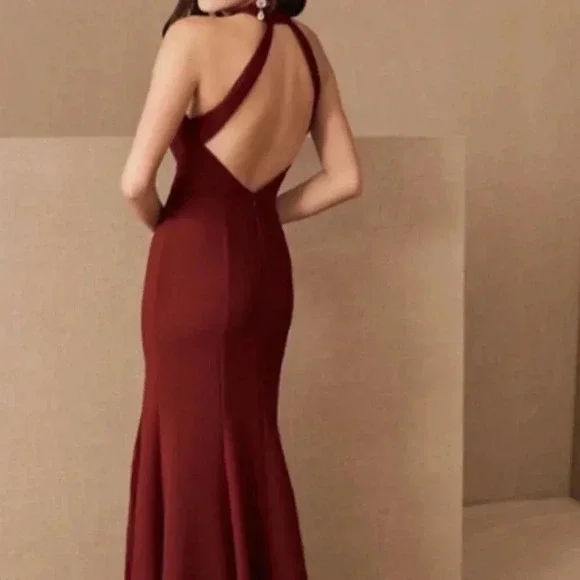 NWT Anthropologie BHLDN Montreal Maxi Dress Long Halter Cocktail Red  Bordeaux